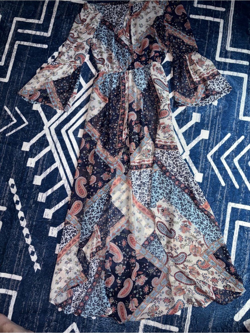 VENUS Paisley Patchwork Maxi Dress - Navy & Cream